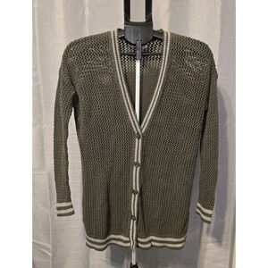 American Eagle Women's Small Olive Green Open Weave Button Front Cardigan